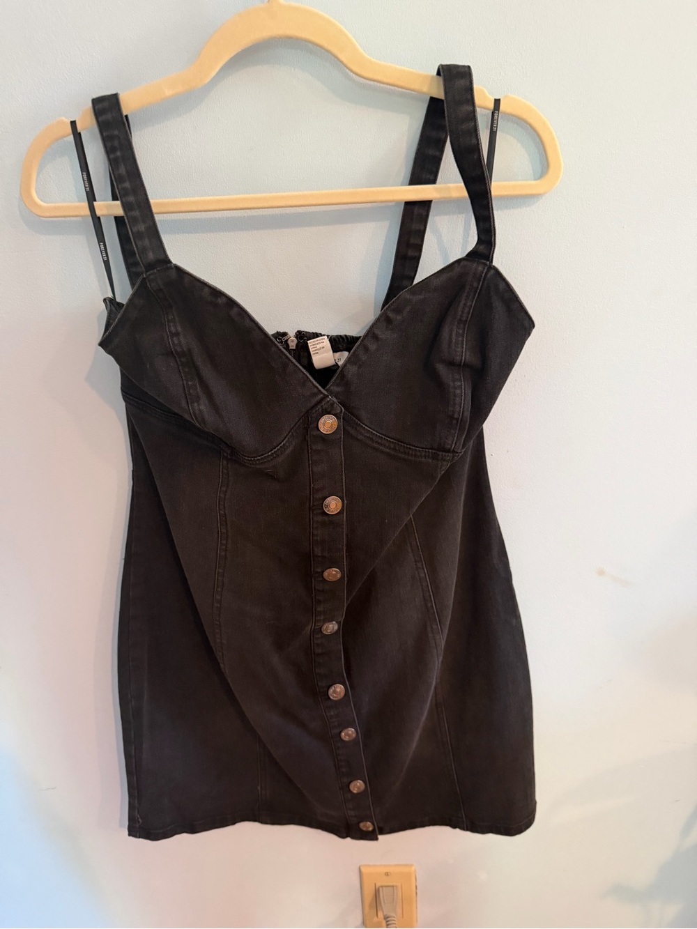 Forever 21 Black Denim Button-Front Mini Dress